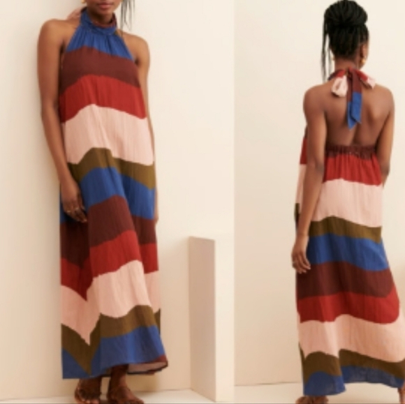 Anthropologie The Odells Peach and Blue Mixed-Stripe Top - Picture 7 of 8